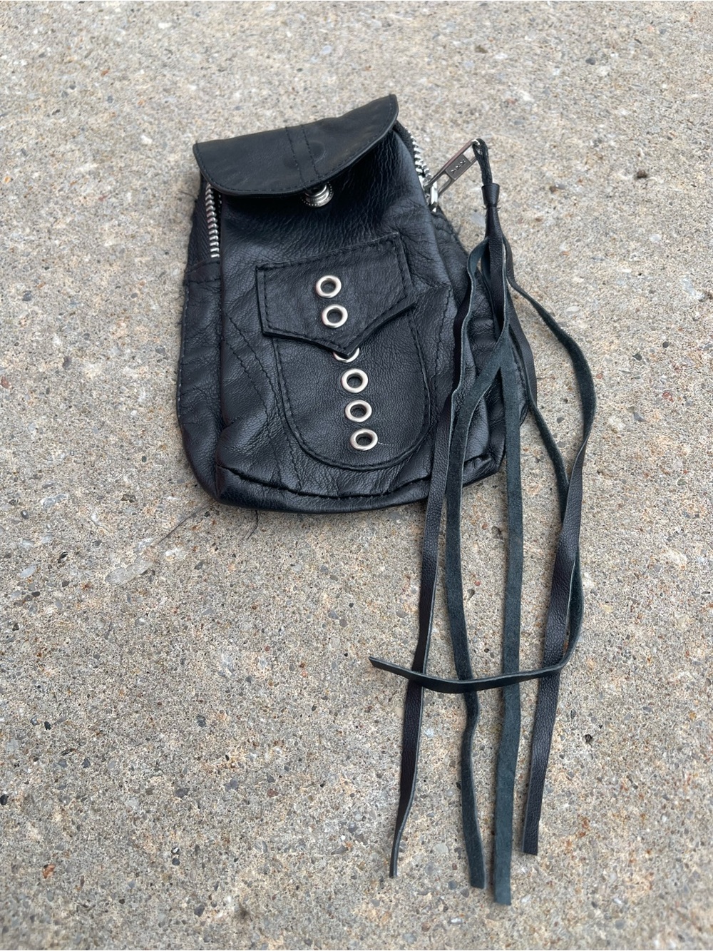 Black Leather Fringe Pocket